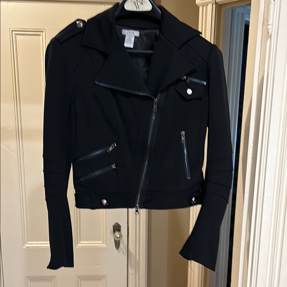 Cache Black Bomber Jacket with Asymmetrical Zipper
